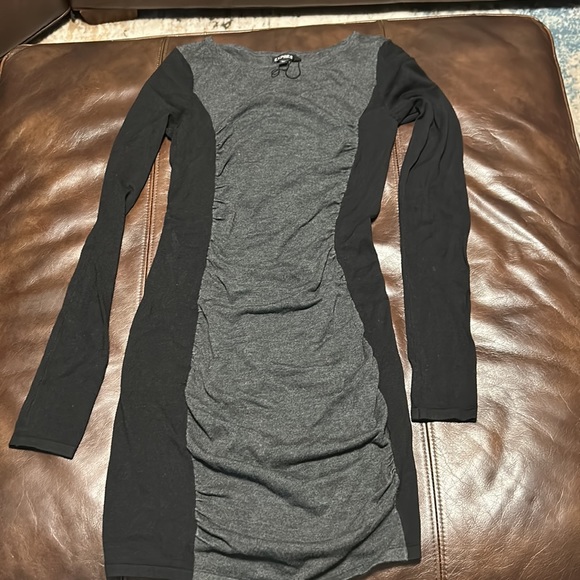 Express Grey/ Black Color Block Tight Fitting  Ruched Dress - Picture 3 of 4